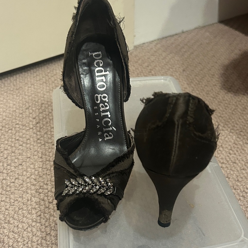 Pedro Garcia Dark Brown Heels with Rhinestone Detail